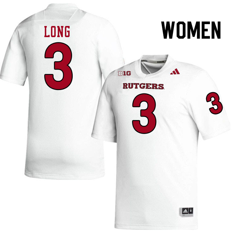 Women #3 Chris Long Rutgers Scarlet Knights 2024 College Football Jerseys Stitched-White